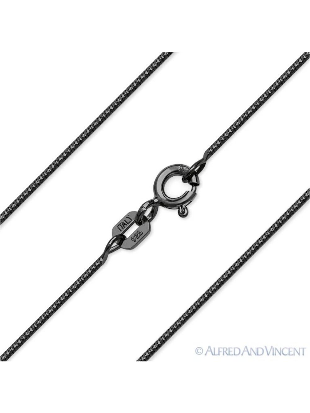 0.7mm D-Cut Snake Link Chain Necklace in .925 Sterling Silver w/ Black Rhodium